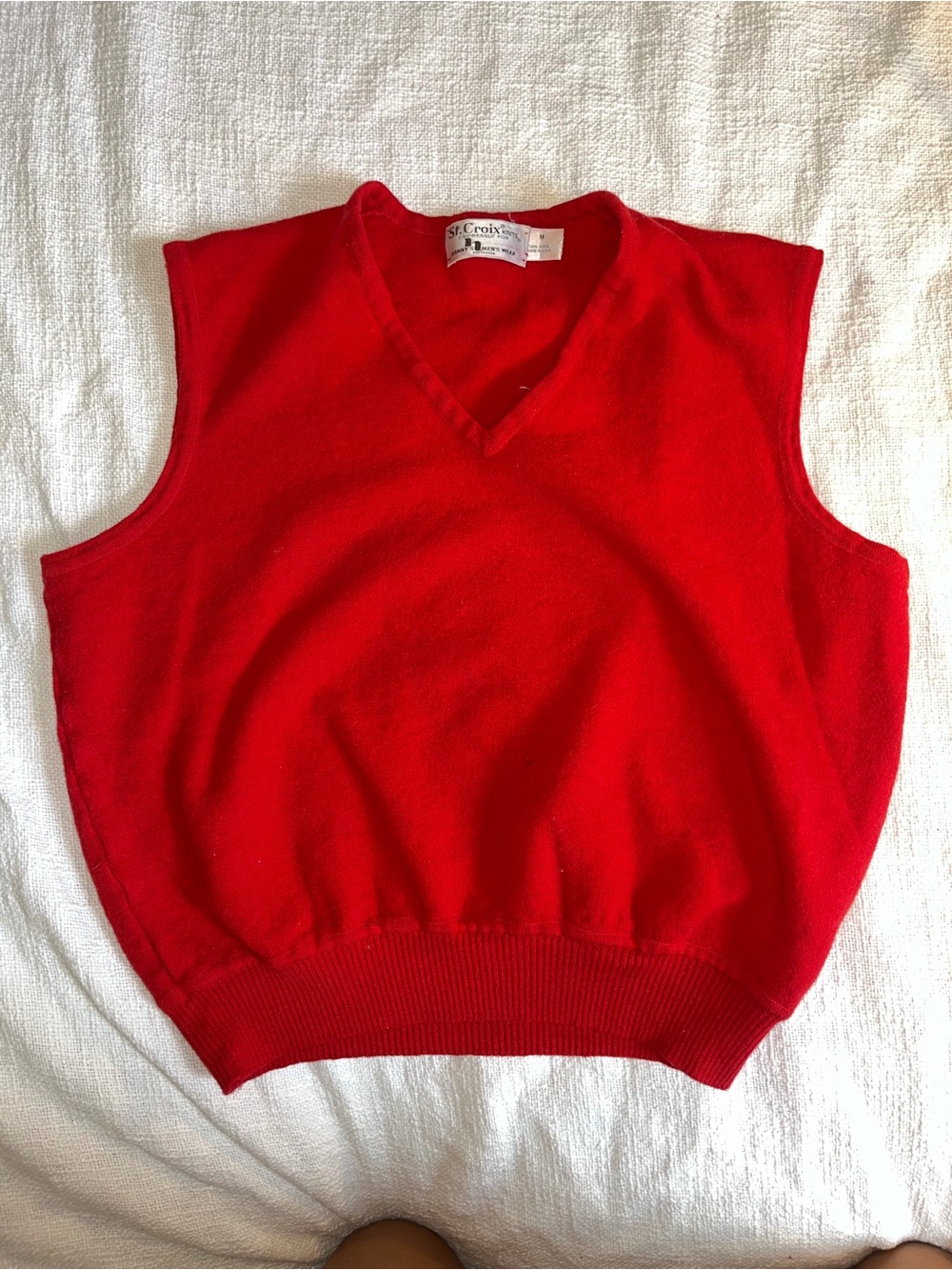 Red V-Neck Wool Sweater Vest - Women's